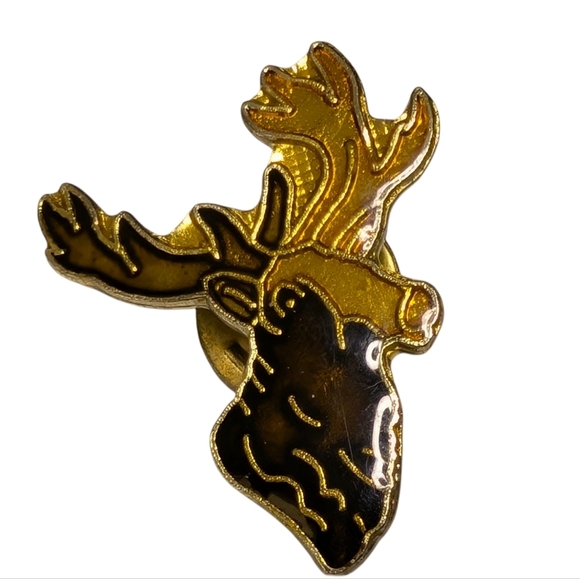 BUCK Deer Head Enamel Vintage Lapel Pin Brown Golden - Picture 5 of 8